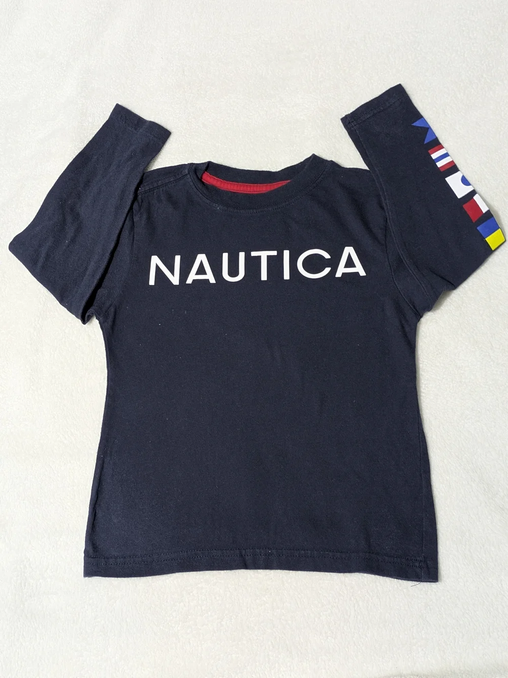 Nautica Boys Navy Long Sleeve Nautical Flags Graphic T-Shirt